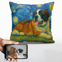 Load image into Gallery viewer, Personalized Starry Night Artwork Custom Saint Bernard Pillowcase-Home Decor-Dog Dad Gifts,Dog Memorial Gifts,Dog Mom Gifts,Home Decor,Personalize Artwork,Pillows,Saint Bernard-1