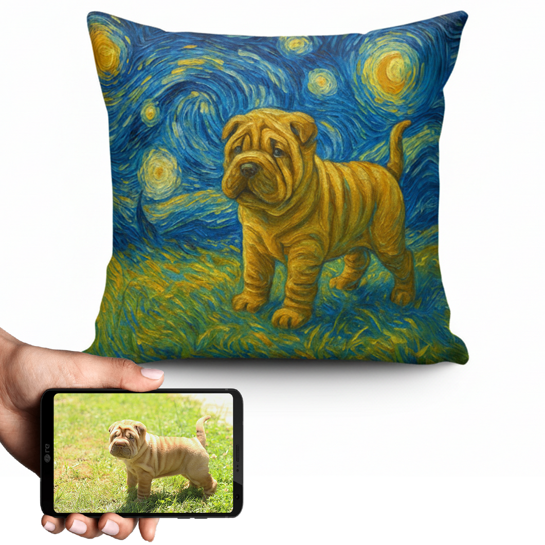 Personalized Starry Night Artwork Custom Shar Pei Pillowcase-Home Decor-Dog Dad Gifts,Dog Memorial Gifts,Dog Mom Gifts,Home Decor,Personalize Artwork,Pillows,Shar Pei-1