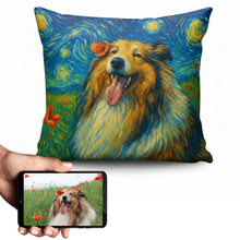 Load image into Gallery viewer, Personalized Starry Night Artwork Custom Sheltie Pillowcase-Home Decor-Dog Dad Gifts,Dog Memorial Gifts,Dog Mom Gifts,Home Decor,Personalize Artwork,Pillows,Rough Collie,Shetland Sheepdog-1