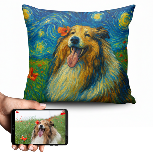 Personalized Starry Night Artwork Custom Sheltie Pillowcase-Home Decor-Dog Dad Gifts,Dog Memorial Gifts,Dog Mom Gifts,Home Decor,Personalize Artwork,Pillows,Rough Collie,Shetland Sheepdog-1