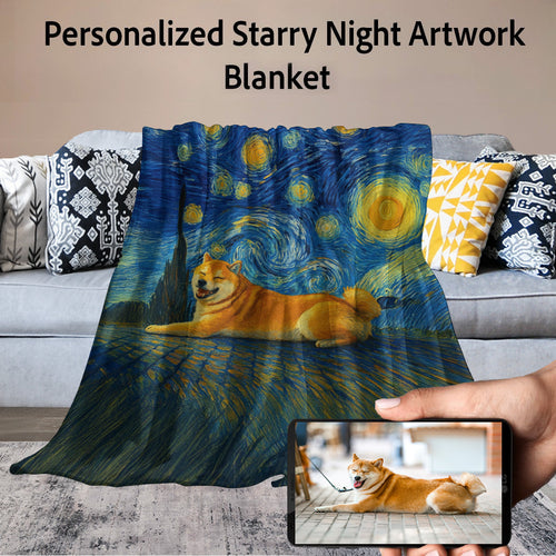 Personalized Starry Night Artwork Custom Shiba Inu Blanket-Blanket-Blankets,Dog Dad Gifts,Dog Memorial Gifts,Dog Mom Gifts,Home Decor,Personalize Artwork,Shiba Inu-1