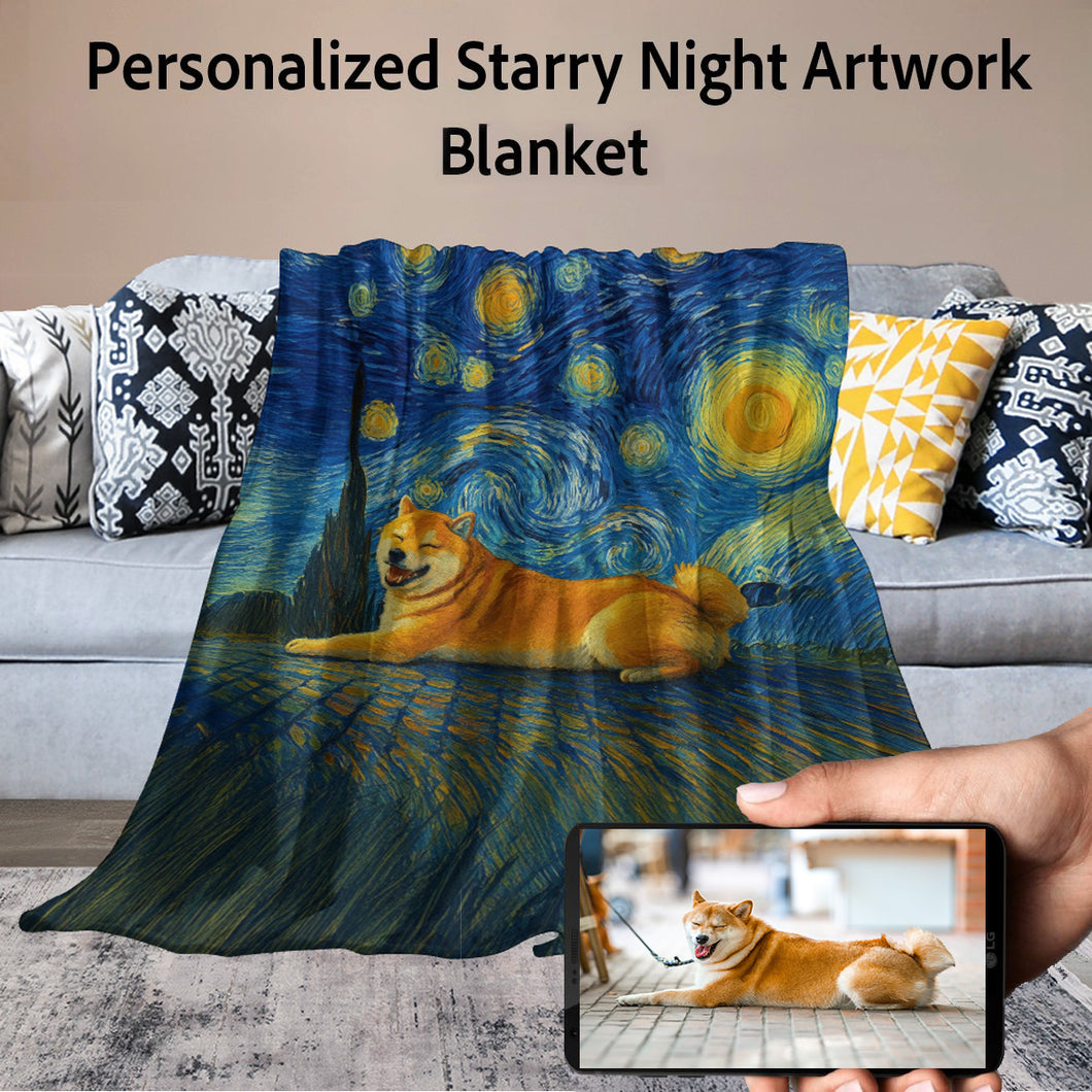Personalized Starry Night Artwork Custom Shiba Inu Blanket-Blanket-Blankets,Dog Dad Gifts,Dog Memorial Gifts,Dog Mom Gifts,Home Decor,Personalize Artwork,Shiba Inu-1