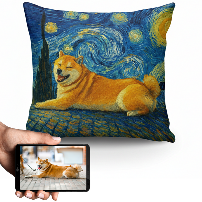 Personalized Starry Night Artwork Custom Shiba Inu Pillowcase-Home Decor-Dog Dad Gifts,Dog Memorial Gifts,Dog Mom Gifts,Home Decor,Personalize Artwork,Pillows,Shiba Inu-1