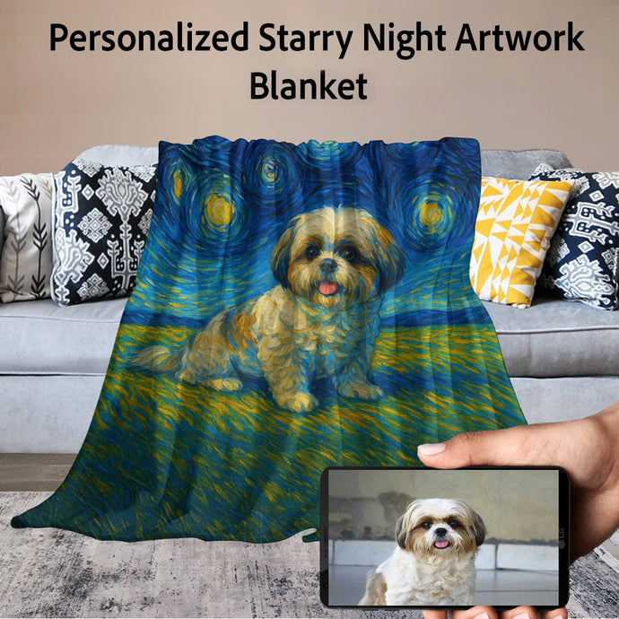 Personalized Starry Night Artwork Custom Shih Tzu Blanket-Blanket-Blankets,Dog Dad Gifts,Dog Memorial Gifts,Dog Mom Gifts,Home Decor,Personalize Artwork,Shih Tzu-1