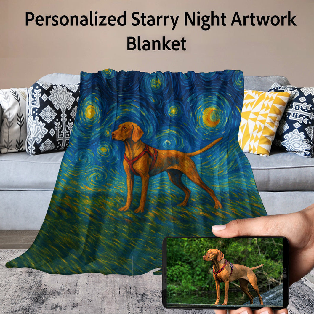 Personalized Starry Night Artwork Custom Vizsla Blanket-Blanket-Blankets,Dog Dad Gifts,Dog Memorial Gifts,Dog Mom Gifts,Home Decor,Personalize Artwork,Vizsla-1