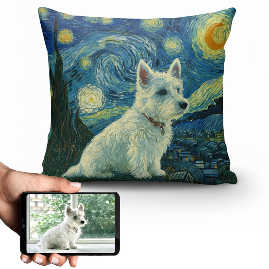 Personalized Starry Night Artwork Custom West Highland Terrier Pillowcase-Home Decor-Dog Dad Gifts,Dog Memorial Gifts,Dog Mom Gifts,Home Decor,Personalize Artwork,Pillows,West Highland Terrier-1