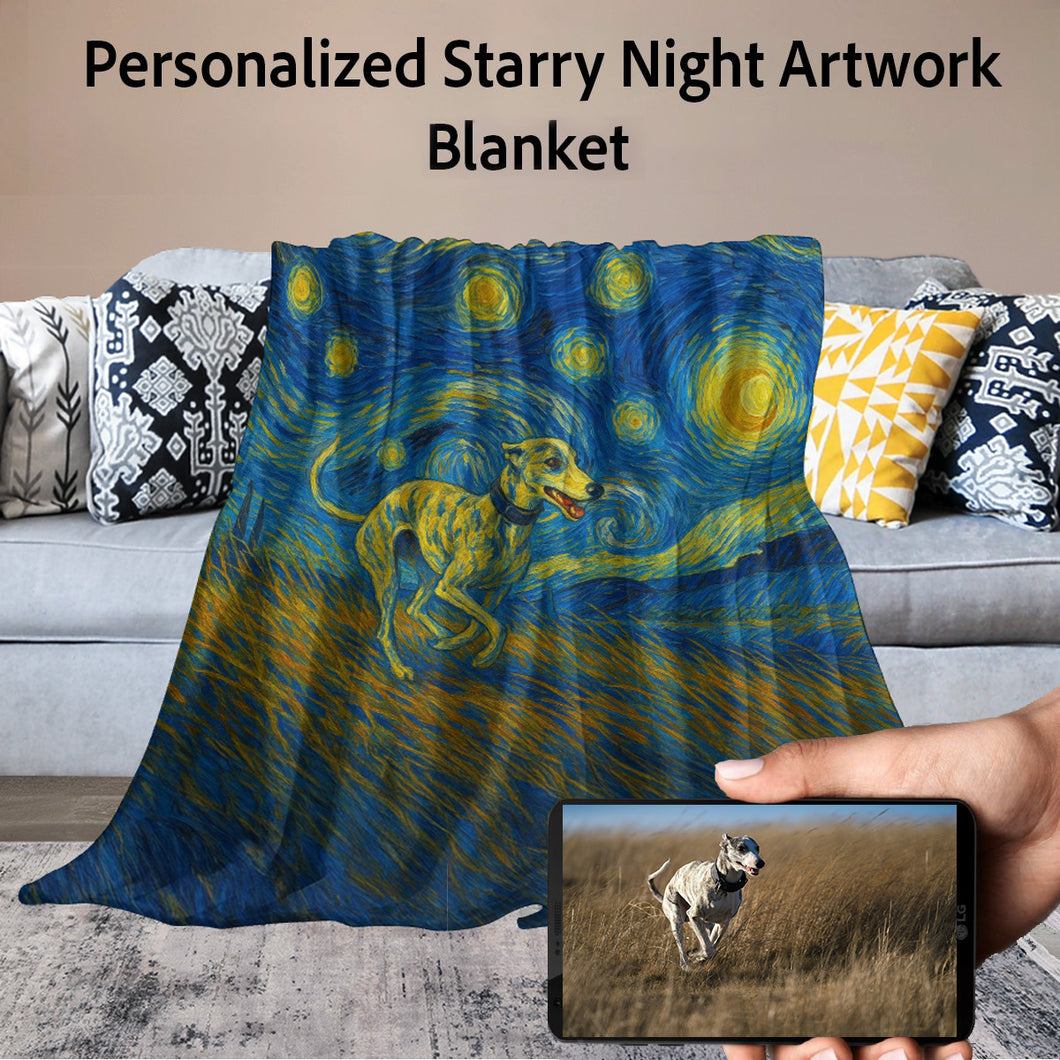 Personalized Starry Night Artwork Custom Whippet Blanket-Blanket-Blankets,Dog Dad Gifts,Dog Memorial Gifts,Dog Mom Gifts,Home Decor,Personalize Artwork,Whippet-1