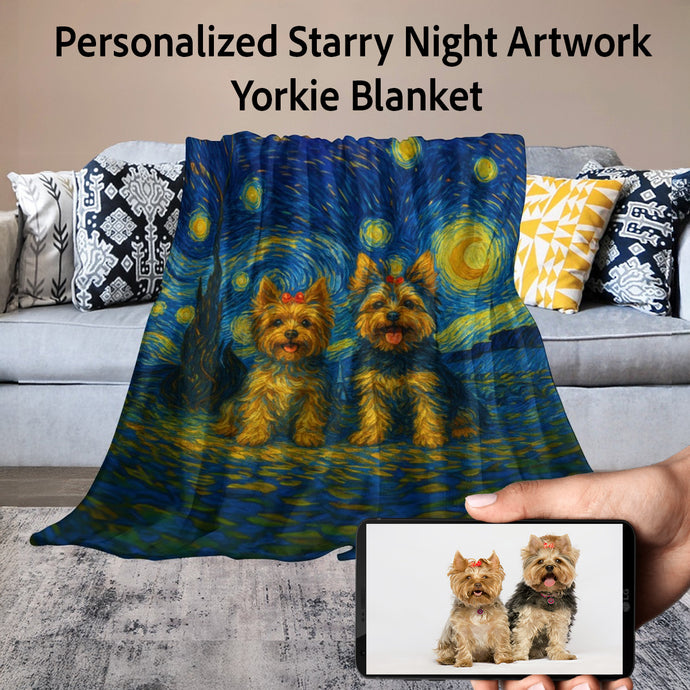 Personalized Starry Night Artwork Custom Yorkie Blanket-Blanket-Blankets,Dog Dad Gifts,Dog Memorial Gifts,Dog Mom Gifts,Home Decor,Personalize Artwork,Yorkshire Terrier-1
