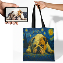 Load image into Gallery viewer, Personalized Starry Night Artwork English Bulldog Canvas Tote Bags-Accessories-Accessories,Bags,Dog Mom Gifts,English Bulldog,Personalize Artwork-1
