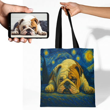 Personalized Starry Night Artwork English Bulldog Canvas Tote Bags 360x