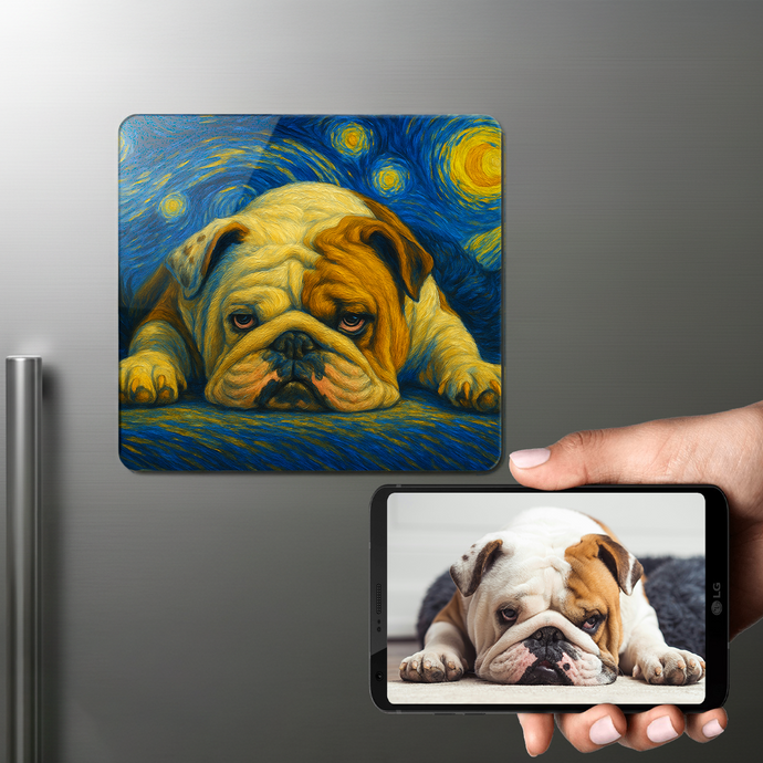 Personalized Starry Night Artwork - English Bulldog Fridge Magnet-Home Decor-Dog Dad Gifts,Dog Memorial Gifts,Dog Mom Gifts,English Bulldog,Home Decor,Personalize Artwork-1