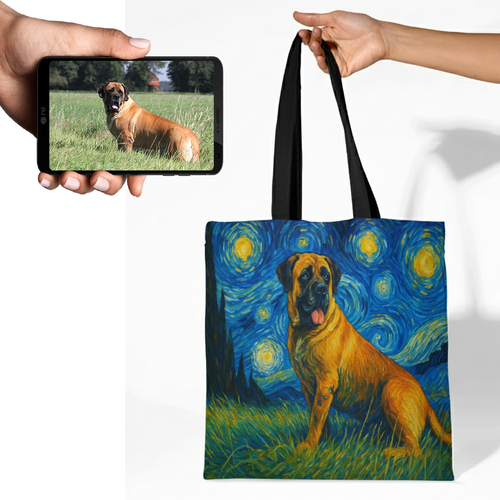 Personalized Starry Night Artwork English Mastiff Canvas Tote Bags-Accessories-Accessories,Bags,Dog Mom Gifts,English Mastiff,Personalize Artwork-1