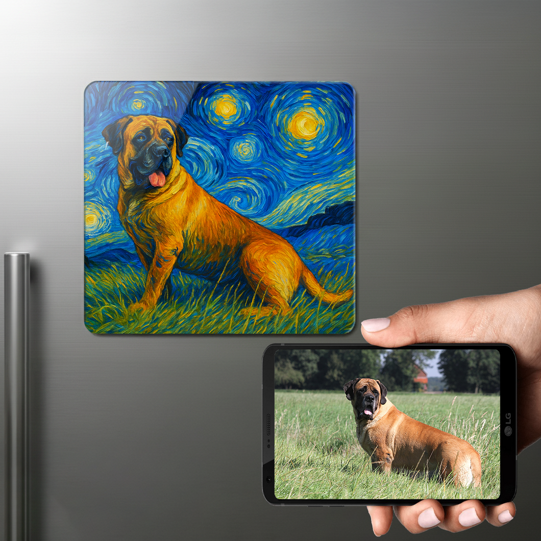 Personalized Starry Night Artwork — English Mastiff Fridge Magnet-Home Decor-Dog Dad Gifts,Dog Memorial Gifts,Dog Mom Gifts,English Mastiff,Home Decor,Personalize Artwork-1