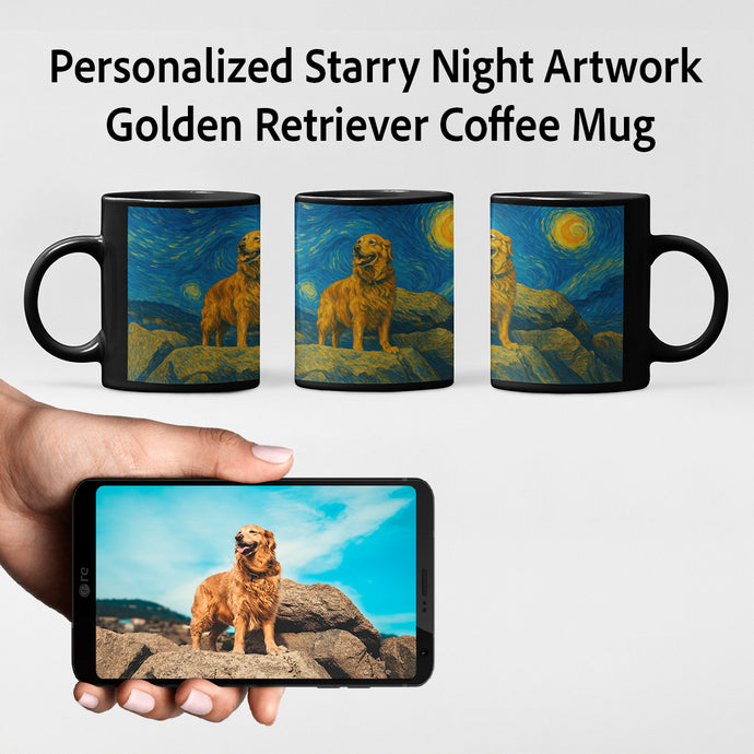 Personalized Starry Night Artwork Golden Retriever Coffee Mug-Mug-Dog Dad Gifts,Dog Memorial Gifts,Dog Mom Gifts,Golden Retriever,Mugs,Personalize Artwork-1