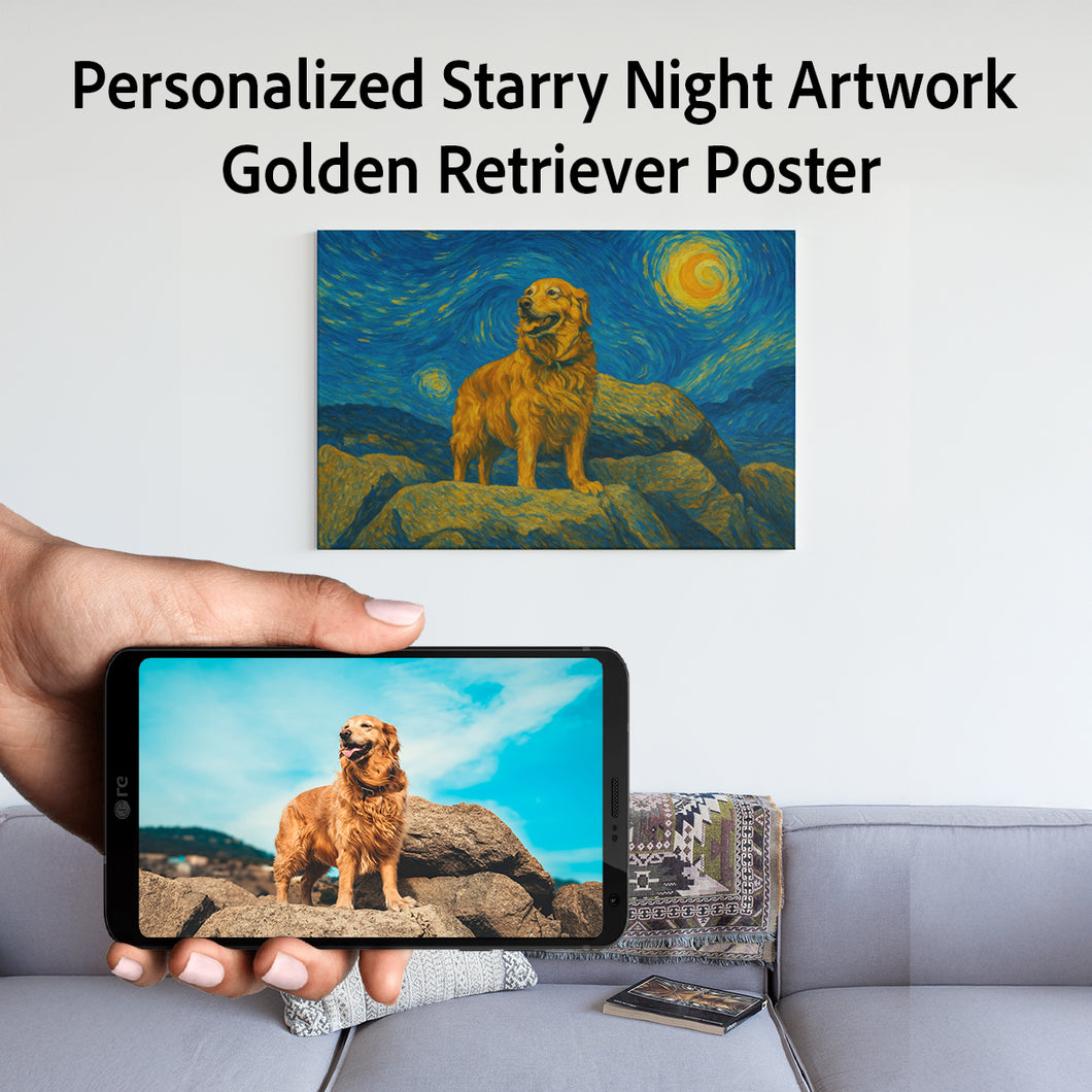 Personalized Starry Night Artwork Chihuahua Pre-framed Canvas Poster-Personalized Dog Gifts-Dog Art,Dog Dad Gifts,Dog Memorial Gifts,Dog Mom Gifts,Golden Retriever,Home Decor,Personalize Artwork-Square - 8