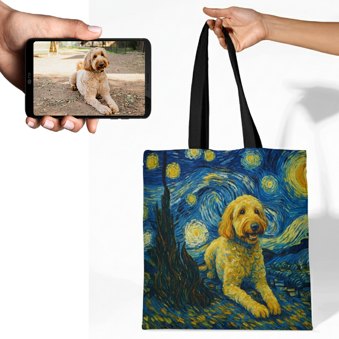 Personalized Starry Night Artwork Goldendoodle Canvas Tote Bags-Accessories-Accessories,Bags,Dog Mom Gifts,Goldendoodle,Personalize Artwork-1
