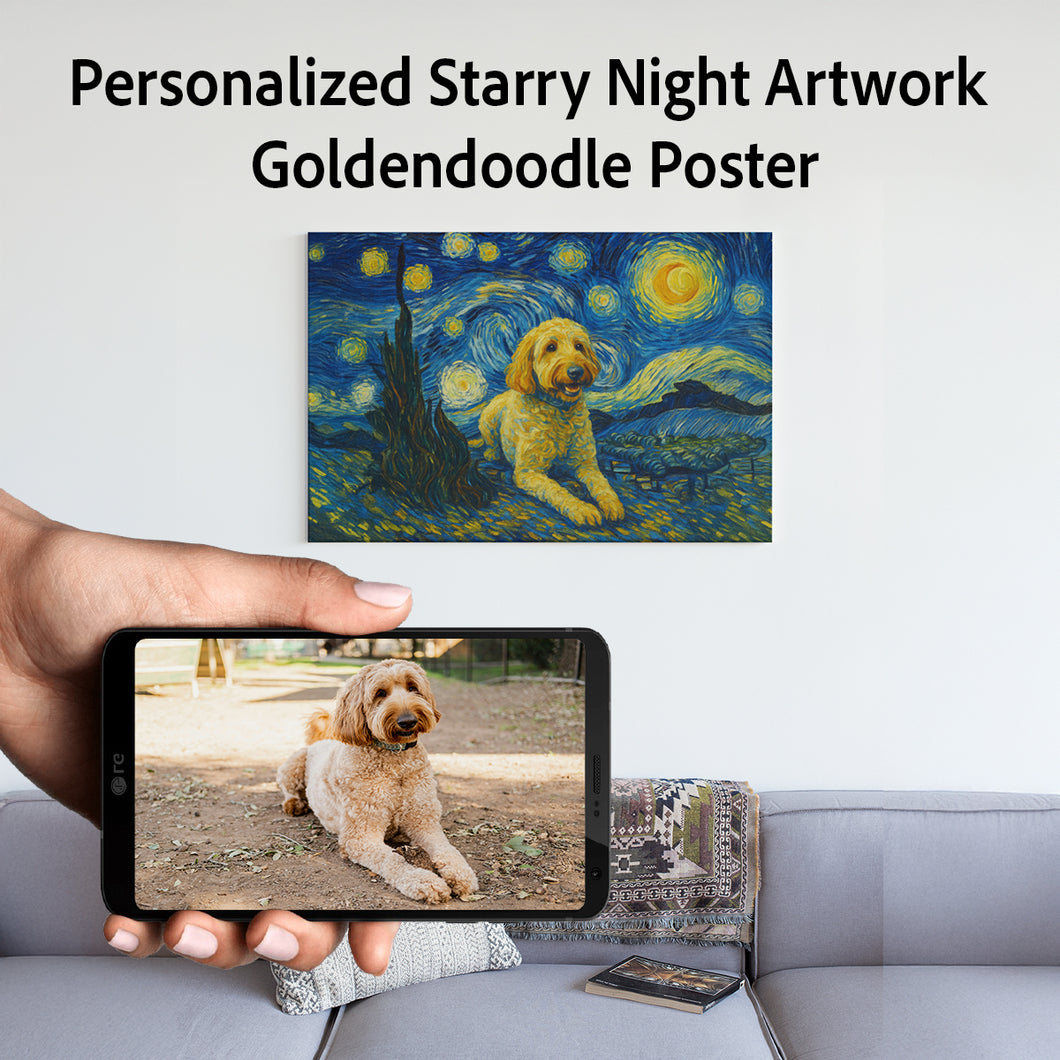 Personalized Starry Night Artwork Goldendoodle Pre-framed Canvas Poster-Home Decor-Dog Art,Dog Dad Gifts,Dog Memorial Gifts,Dog Mom Gifts,Goldendoodle,Home Decor,Personalize Artwork-Square - 8