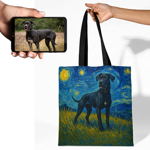 Personalized Starry Night Artwork Great Dane Canvas Tote Bags-Accessories-Accessories,Bags,Dog Mom Gifts,Great Dane,Personalize Artwork-1