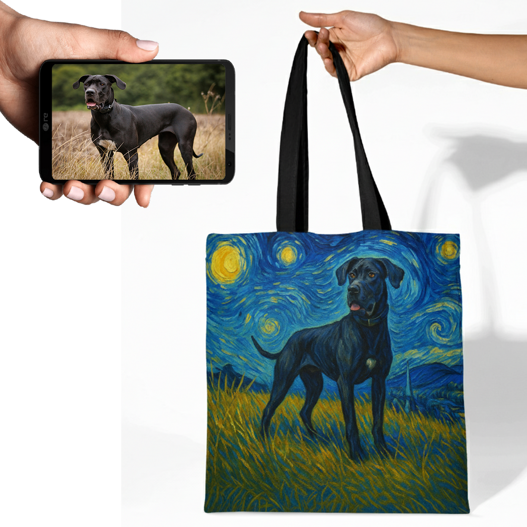 Personalized Starry Night Artwork Great Dane Canvas Tote Bags-Accessories-Accessories,Bags,Dog Mom Gifts,Great Dane,Personalize Artwork-1