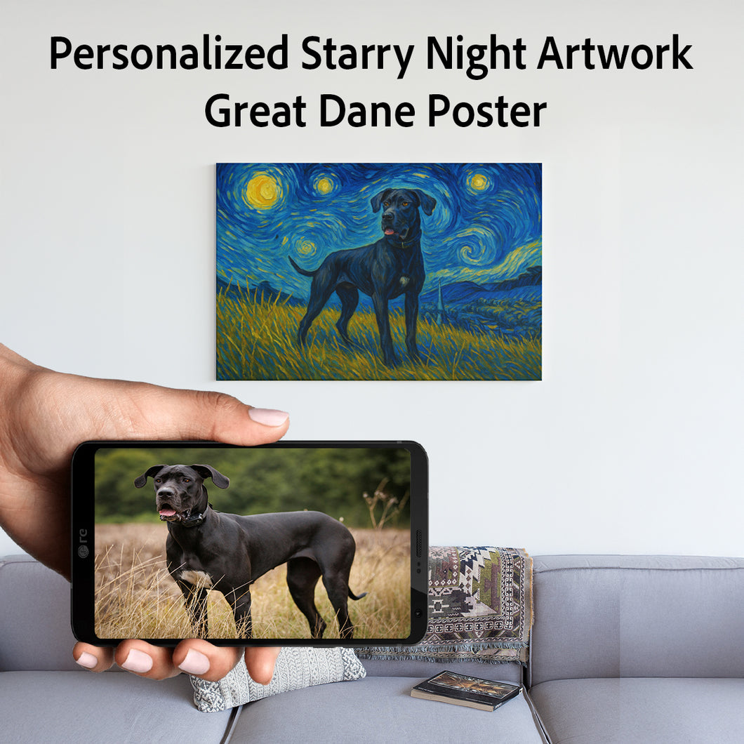 Personalized Starry Night Artwork Great Dane Pre-framed Canvas Poster-Home Decor-Dog Art,Dog Dad Gifts,Dog Memorial Gifts,Dog Mom Gifts,Great Dane,Home Decor,Personalize Artwork-Square - 8