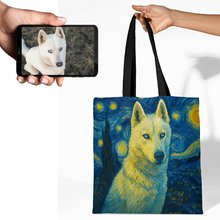 Load image into Gallery viewer, Personalized Starry Night Artwork Husky Canvas Tote Bags-Accessories-Accessories,Bags,Dog Mom Gifts,Personalize Artwork,Siberian Husky-1