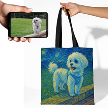 Load image into Gallery viewer, Personalized Starry Night Artwork Maltese Canvas Tote Bags-Accessories-Accessories,Bags,Dog Mom Gifts,Maltese,Personalize Artwork-1