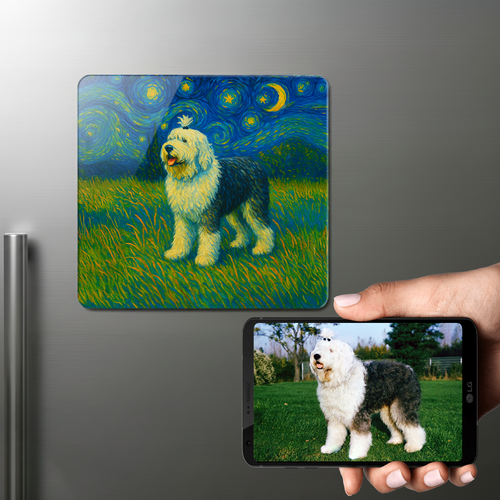 Personalized Starry Night Artwork — Old English Sheepdog Fridge Magnet-Home Decor-Dog Dad Gifts,Dog Memorial Gifts,Dog Mom Gifts,Home Decor,Old English Sheepdog,Personalize Artwork-1