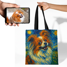 Load image into Gallery viewer, Personalized Starry Night Artwork Papillon Canvas Tote Bags-Accessories-Accessories,Bags,Dog Mom Gifts,Papillon,Personalize Artwork-1