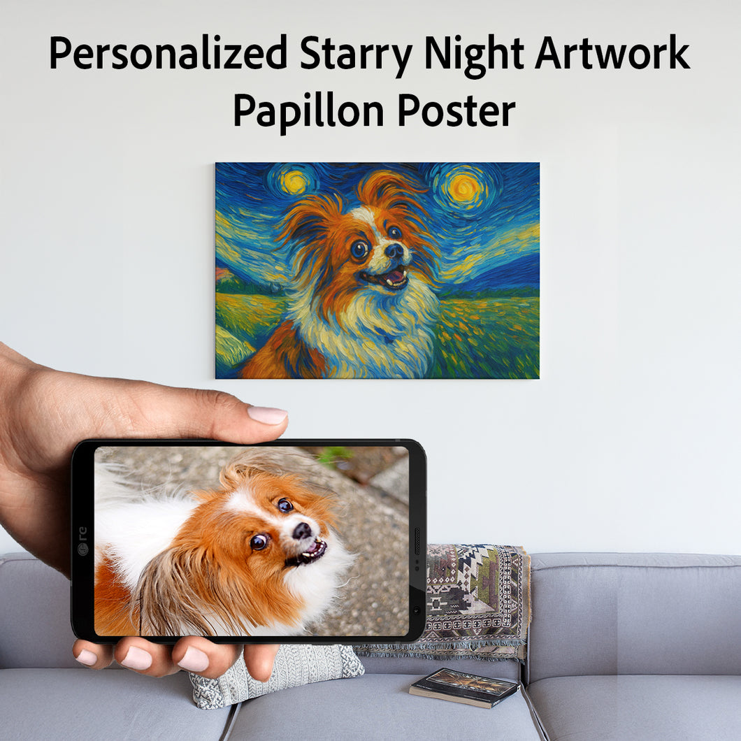 Personalized Starry Night Artwork Papillon Pre-framed Canvas Poster-Home Decor-Dog Art,Dog Dad Gifts,Dog Memorial Gifts,Dog Mom Gifts,Home Decor,Papillon,Personalize Artwork-Square - 8