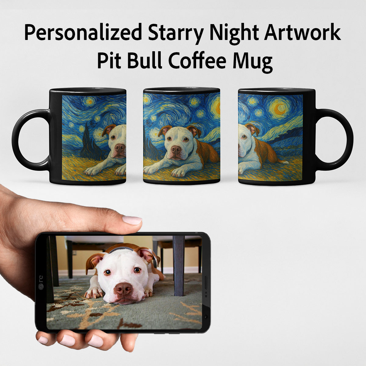 Personalized Starry Night Artwork Pit Bull Coffee Mug