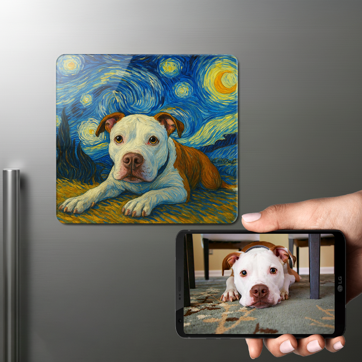 Personalized Starry Night Artwork Pit Bull Fridge Magnet
