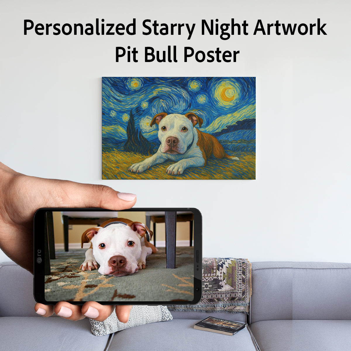 Personalized Starry Night Artwork Pit Bull Pre Framed Canvas Poster