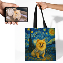 Load image into Gallery viewer, Personalized Starry Night Artwork Pomeranian Canvas Tote Bags-Accessories-Accessories,Bags,Dog Mom Gifts,Personalize Artwork,Pomeranian-1