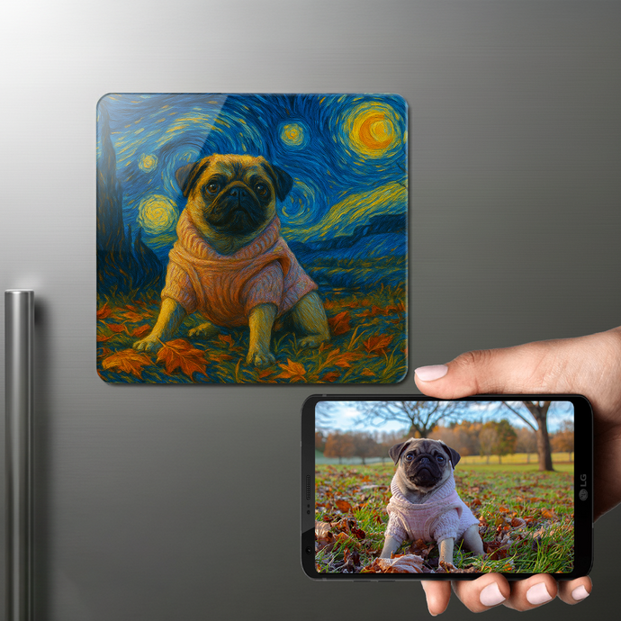 Personalized Starry Night Artwork — Pug Fridge Magnet-Home Decor-Dog Dad Gifts,Dog Memorial Gifts,Dog Mom Gifts,Home Decor,Personalize Artwork,Pug-1