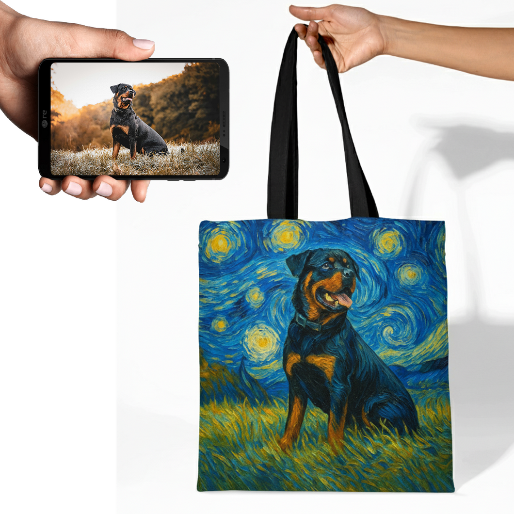 Personalized Starry Night Artwork Rottweiler Canvas Tote Bags-Accessories-Accessories,Bags,Dog Mom Gifts,Personalize Artwork,Rottweiler-1
