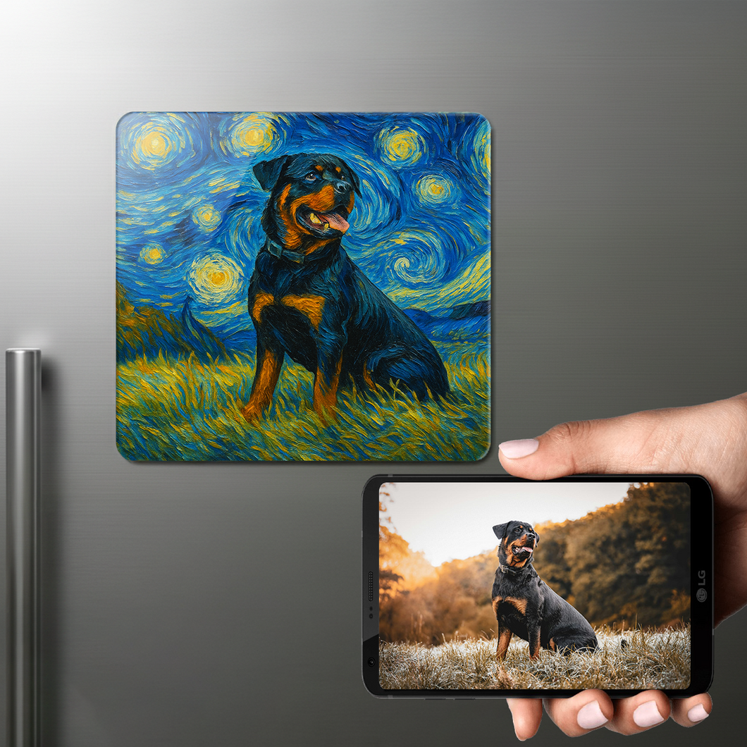 Personalized Starry Night Artwork — Rottweiler Fridge Magnet-Home Decor-Dog Dad Gifts,Dog Memorial Gifts,Dog Mom Gifts,Home Decor,Personalize Artwork,Rottweiler-1