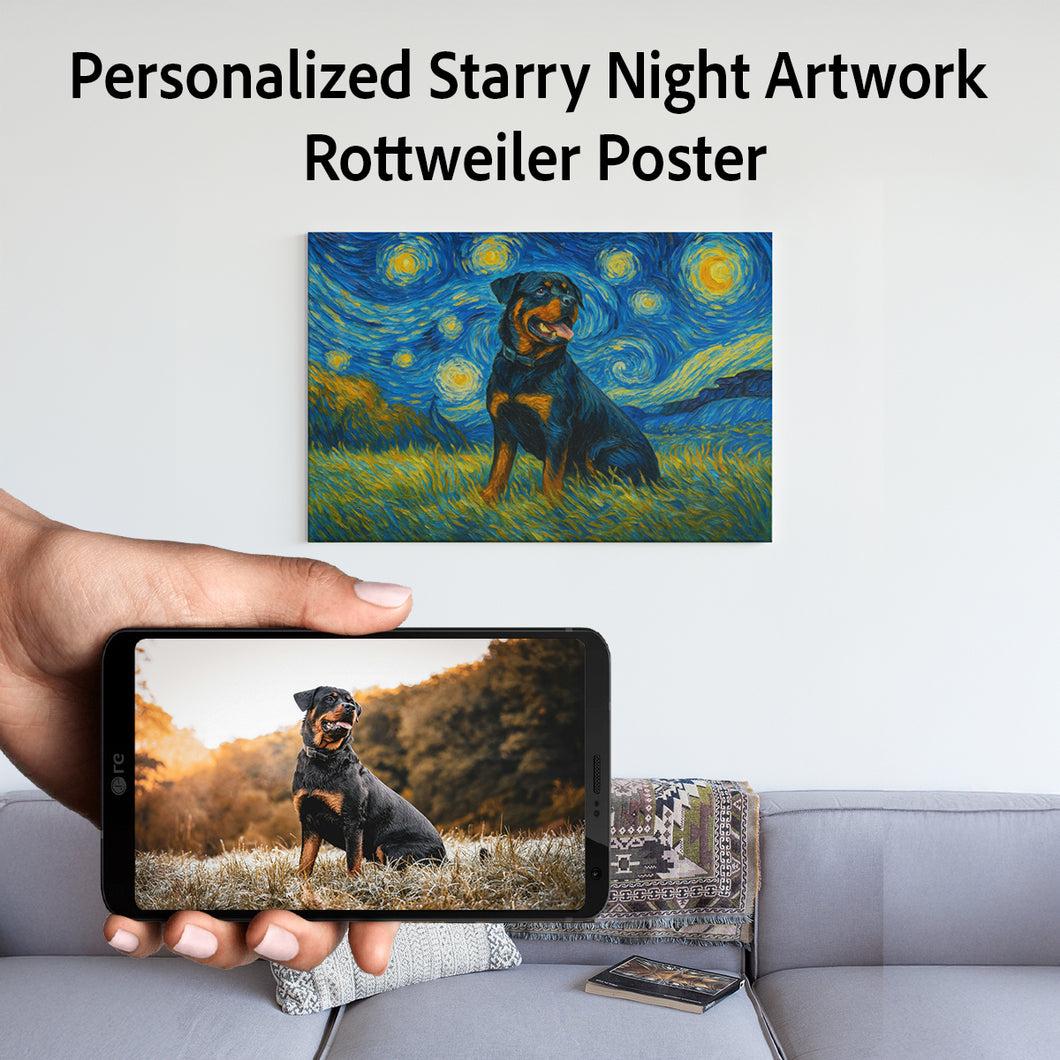 Personalized Starry Night Artwork Rottweiler Pre-framed Canvas Poster-Home Decor-Dog Art,Dog Dad Gifts,Dog Memorial Gifts,Dog Mom Gifts,Home Decor,Personalize Artwork,Rottweiler-Square - 8