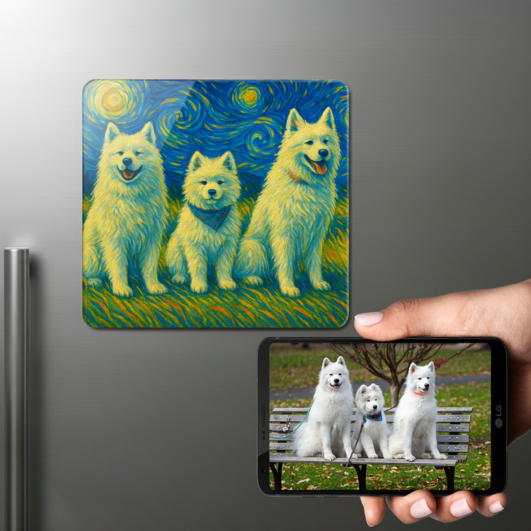 Personalized Starry Night Artwork Samoyed Fridge Magnet 750x