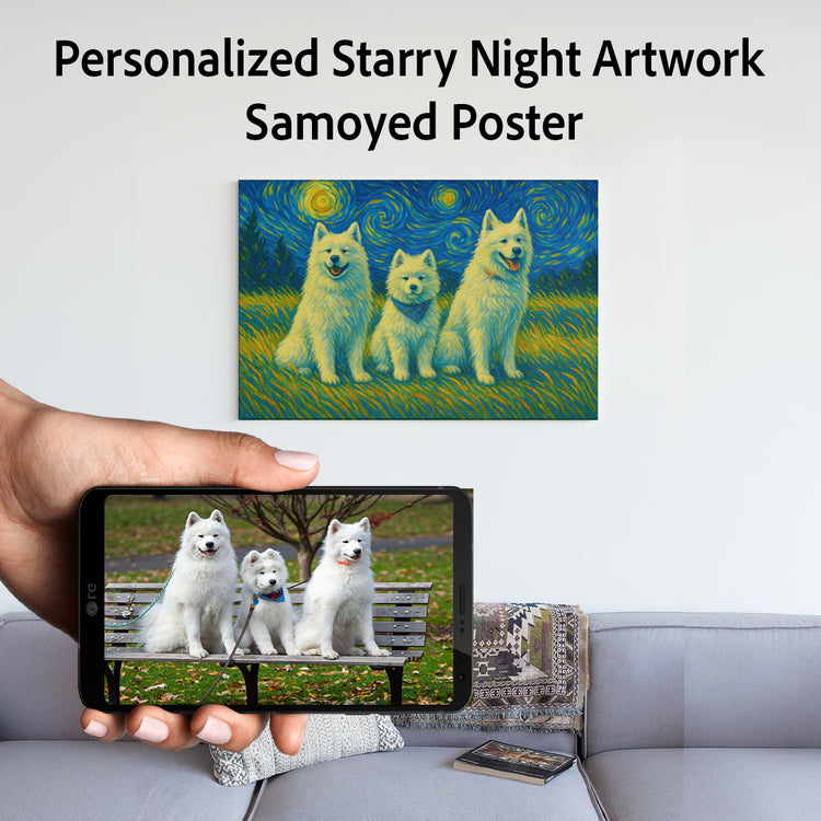 Personalized Starry Night Artwork Samoyed Pre Framed Canvas Poster 750x
