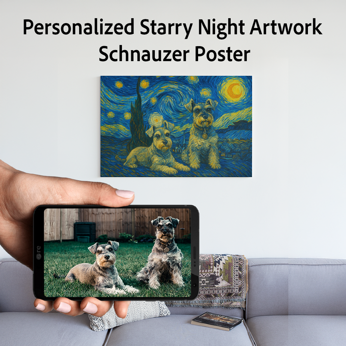 Personalized Starry Night Artwork Schnauzer Pre-framed Canvas Poster-Home Decor-Dog Art,Dog Dad Gifts,Dog Memorial Gifts,Dog Mom Gifts,Home Decor,Personalize Artwork,Schnauzer-1