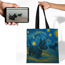 Load image into Gallery viewer, Personalized Starry Night Artwork Scottish Terrier Dog Canvas Tote Bags-Accessories-Accessories,Bags,Dog Mom Gifts,Personalize Artwork,Scottish Terrier-1