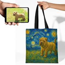 Load image into Gallery viewer, Personalized Starry Night Artwork Shar Pei Canvas Tote Bags-Accessories-Accessories,Bags,Dog Mom Gifts,Personalize Artwork,Shar Pei-1