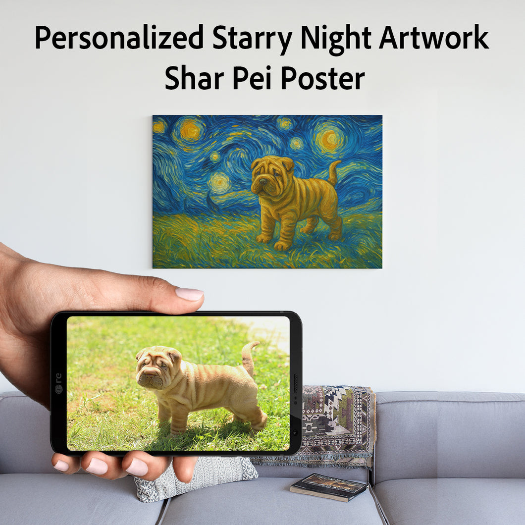 Personalized Starry Night Artwork Shar Pei Pre-framed Canvas Poster-Home Decor-Dog Art,Dog Dad Gifts,Dog Memorial Gifts,Dog Mom Gifts,Home Decor,Personalize Artwork,Shar Pei-Square - 8