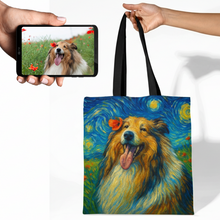 Load image into Gallery viewer, Personalized Starry Night Artwork Sheltie Canvas Tote Bags-Accessories-Accessories,Bags,Dog Mom Gifts,Personalize Artwork,Rough Collie,Shetland Sheepdog-1