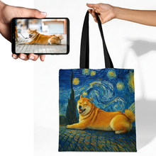 Load image into Gallery viewer, Personalized Starry Night Artwork Shiba Inu Canvas Tote Bags-Accessories-Accessories,Bags,Dog Mom Gifts,Personalize Artwork,Shiba Inu-1