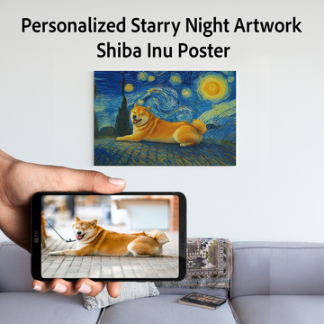 Personalized Starry Night Artwork Shiba Inu Pre Framed Canvas Poster 360x