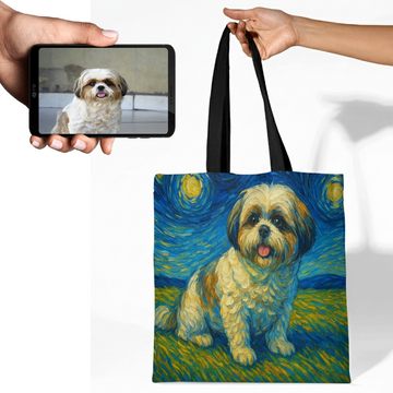Personalized Starry Night Artwork Shih Tzu Canvas Tote Bags 360x