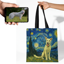 Load image into Gallery viewer, Personalized Starry Night Artwork White Swiss Shepherd Canvas Tote Bags-Accessories-Accessories,Bags,Dog Mom Gifts,Personalize Artwork,White Swiss Shepherd-1