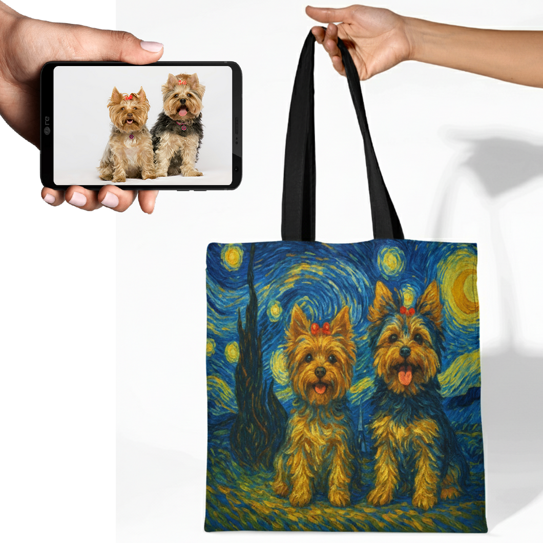Personalized Starry Night Artwork Yorkshire Terrier Canvas Tote Bags-Accessories-Accessories,Bags,Dog Mom Gifts,Personalize Artwork,Yorkshire Terrier-1