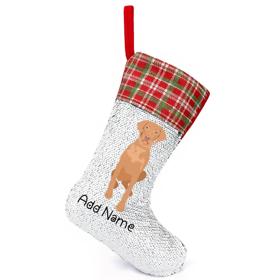 Personalized Vizsla Shiny Sequin Christmas Stocking-Christmas Ornament-Christmas, Home Decor, Personalized, Vizsla-Sequinned Christmas Stocking-Sequinned Silver White-One Size-2